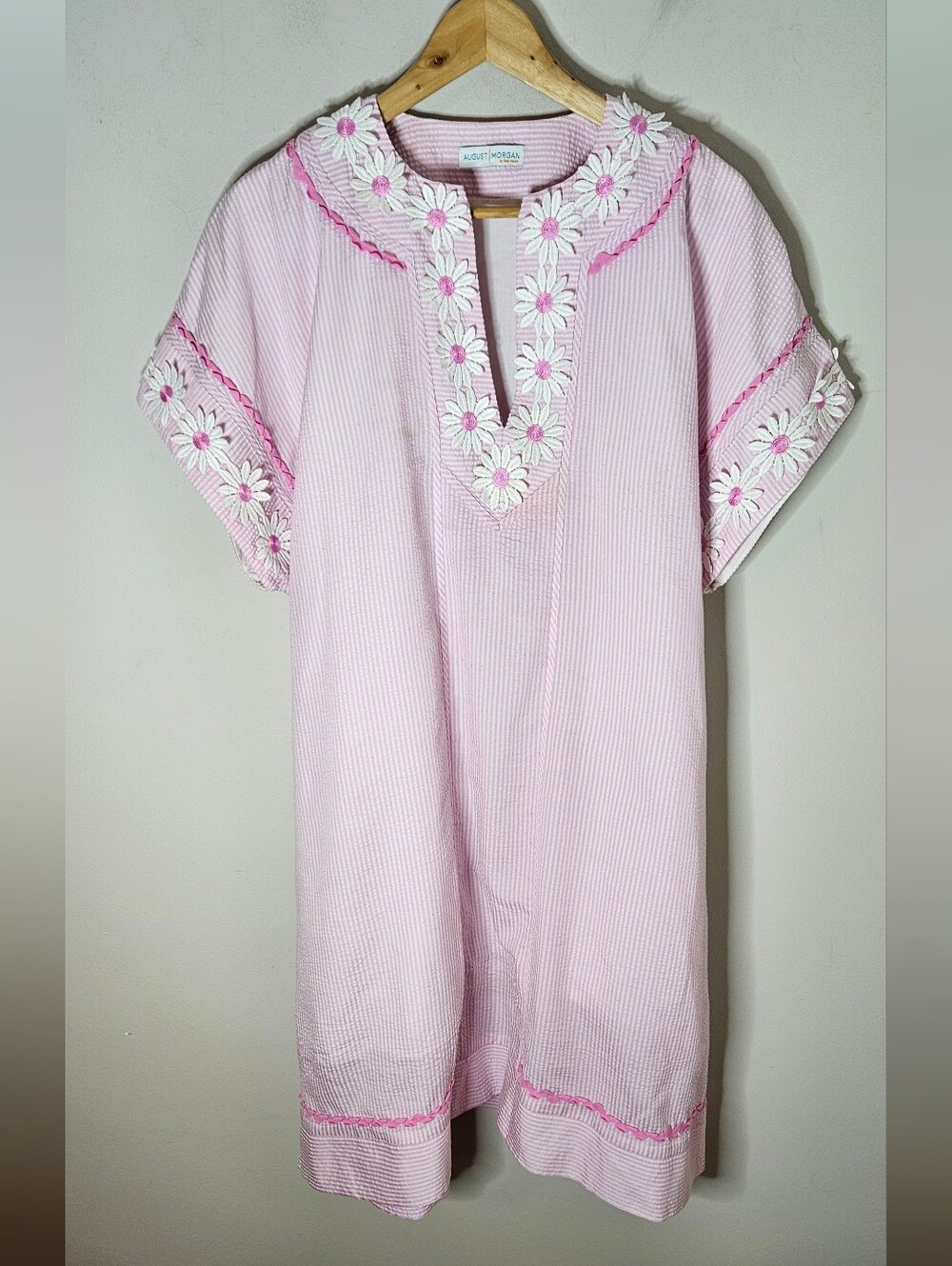 August Morgan By Kate Hersch Seersucker Dress OS Pink White